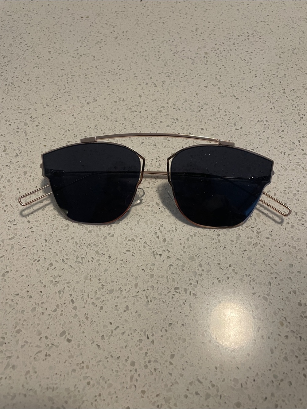 Geometric Metal Frame Sunglasses - Black Lenses, Rose Gold Frame - Picture 1 of 2